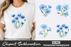 Light Blue Watercolor Flowers Clipart PNG Product Image 1