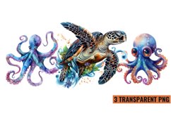 Watercolor Sea Animals Clipart , PNG Product Image 1