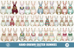 Hand-Drawn Easter Bunnies Clipart Product Image 1