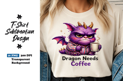 Dragon Needs Coffee Clipart Sublimation PNG Product Image 1