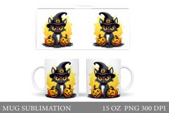 Black Cat Mug Wrap Sublimation. Halloween Mug Wrap Design Product Image 1