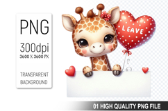 Cute Giraffe Clipart PNG, Valentine&#039;s Day Animal PNG File Product Image 1
