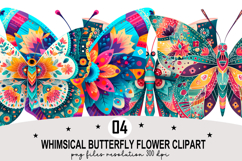 Whimsical Butterfly Flower Clipart Watercolor PNG Product Image 1