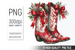 Watercolor Christmas Cowboy Boots Clipart PNG Bundle Product Image 8