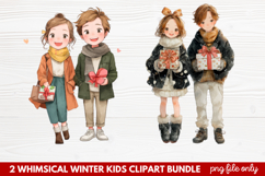 2 Whimsical Winter Kids Clipart | Cute Winter Kids PNG Product Image 1