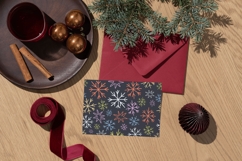 Black whimsical hand drawn Christmas pattern with snowflakes Product Image 2