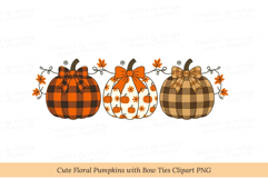 Cute Floral Pumpkin with Bow Ties PNG Fall Sublimation Product Image 1