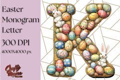 Easter Letter K Clipart, Bunny Alphabet PNG, Egg Monogram Product Image 1