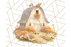 Fall Barn Clipart PNG With Pumpkins and Flowers, Autumn Png Product Image 4