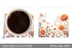 Flowers Coaster Sublimation. Floral Coaster Design Product Image 1
