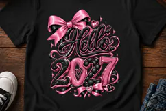 Hello 2027 Pink Black Bow PNG, Happy New Year 2027 Product Image 5