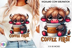 Coffee Lover Sublimation, Cute Highland Cow Print Product Image 1