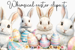 Whimsical Bunny Easter Clipart, Watercolor Easter Bunny PNG Product Image 1