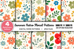Summer Retro Floral Digital Paper JPG Product Image 1