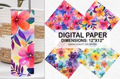 Funky Watercolor Flowers Digital Paper- Flowers Background Product Image 1