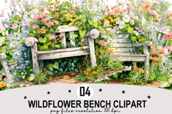 Whimsical Wildflower Bench Clipart Watercolor png Product Image 1