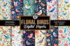 Cute Floral Birds Seamless Patterns, Birds Digital Papers Product Image 1