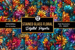 Stained Glass Flowers Seamless Pattern Digital Papers Product Image 1