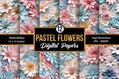 Pastel 3D Flowers Seamless Pattern Digital Papers Product Image 1