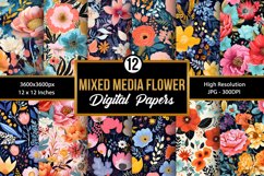 Mixed Media Flowers Seamless Pattern Digital Papers Product Image 1