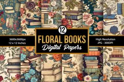 Vintage Floral Books Digital Papers Product Image 1
