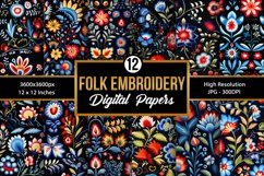 Folk Embroidery Flowers Seamless Pattern Digital Papers Product Image 1