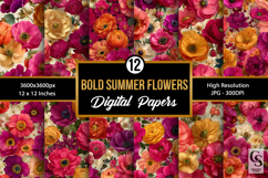 Bold Vibrant Summer Flowers Digital Papers Product Image 1