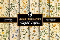Vintage Daisy Flowers Digital Papers Product Image 1