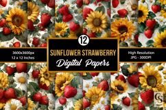 Sunflowers and Strawberries Digital Papers Product Image 1