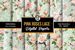 Pastel Pink Roses &amp; Green Lace Patterns Product Image 1