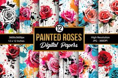 Painted Roses Digital Paper Patterns, Vintage Flower Pattern Product Image 1