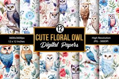Watercolor Floral Owl Seamless Pattern Digital Papers Product Image 1