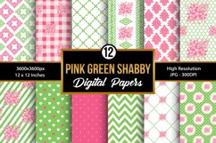 Pink &amp; Green Shabby Chic Digital Papers, Floral Patterns Product Image 1