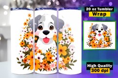 Dog &amp; Flower Tumbler Sublimation, 20 oz Skinny Tumbler Wrap Product Image 1