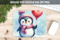 Watercolor Penguin Mouse Pad Sublimation - Valentines PNG Product Image 1