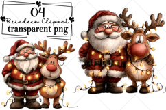 Santa &amp; Reindeer Christmas Clipart Watercolor PNG Product Image 1