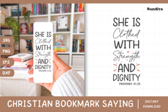 Christian Bookmark Saying SVG | She Is Clothed With Strength Product Image 1
