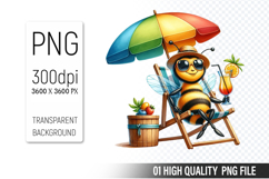 Summer Bee Clipart PNG | Summer Watercolor Animals Clipart Product Image 1