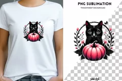 Black Cat with Pink Pumpkin PNG, Halloween Art, Gothic Cat Product Image 1
