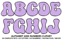 Stripes Alphabet Letters &amp; Numbers Clipart PNG 300DI Product Image 2