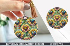 Flower Keychain Sublimation - Spring Keychain PNG Design Product Image 1
