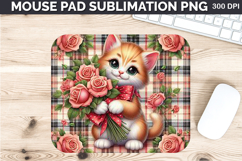 Watercolor Cat Mouse Pad Sublimation - Valentines PNG Design Product Image 1