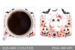 Cute Ghost Coaster Design. Halloween Sublimation Product Image 1