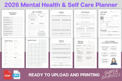 2026 Mental Health Journal&amp; Self Care Planner Canva Template Product Image 3