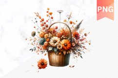 Autumn Flowers Basket Sublimation - Clipart PNG Design Product Image 1