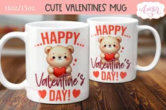 Happy Valentine's day mug wrap PNG, Cute Valentines bear PNG Product Image 3