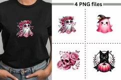 Cute Retro Pink Halloween Watercolor Clipart Product Image 7