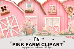 Whimsical Pink Farm Clipart Watercolor png Product Image 1