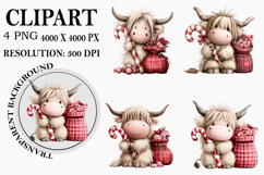 Christmas Highland Cow Clipart Watercolor PNG Product Image 1