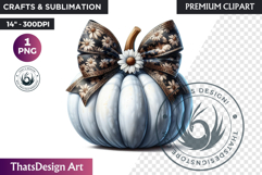 Floral Coquette Pumpkin and Daisy PNG with bow fall Clipart Product Image 1